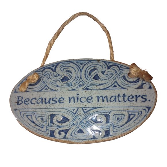 Other - Home decor hanging plaque, blue gray tweed clay Because Nice Matters